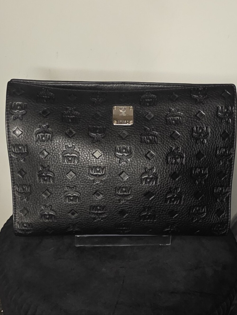 MCM Black Visetos Embossed Leather Clutch with Silver Hardware Authentic 🔥🖤